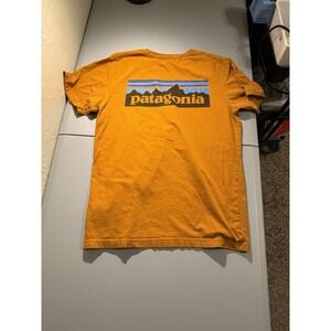Patagonia Mens P-6 Mission Organic Cotton Save Our Planet Brown T Shirt Size M